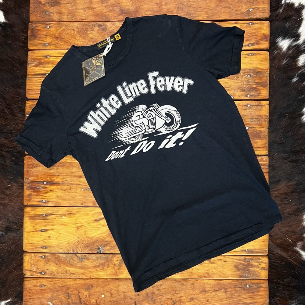 Johnson Motors “White Line Fever” vintage slub moto tee. NWT